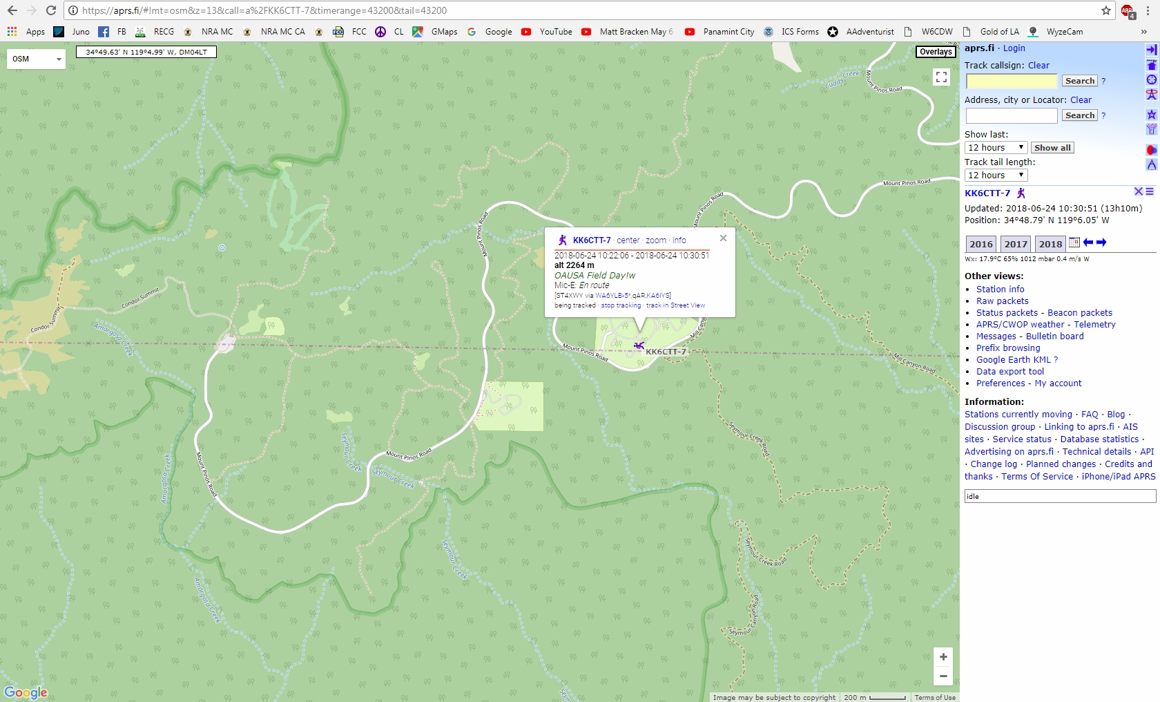APRS ping from my Yaesu FT-1DR HT.