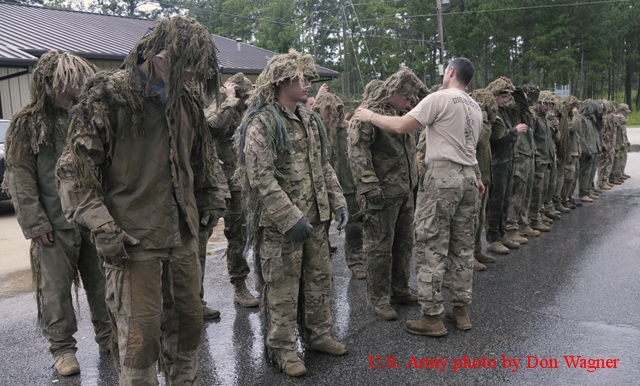 Example of US Army Ghille Suit check by Sniper School Cadre.