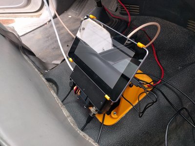 John's 'new' truck didnt have a radio.  I quickly 3D printed a mount for it.  Surprisingly, it survived the whole trip!