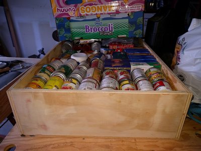 Nine days of food for four people.  Fortunately Paul &amp; Sami had a fridge to keep the non-canned items.
