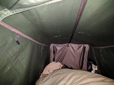 My nightly accommodation.  A Cabellas tent-cot.  I love this thing!
