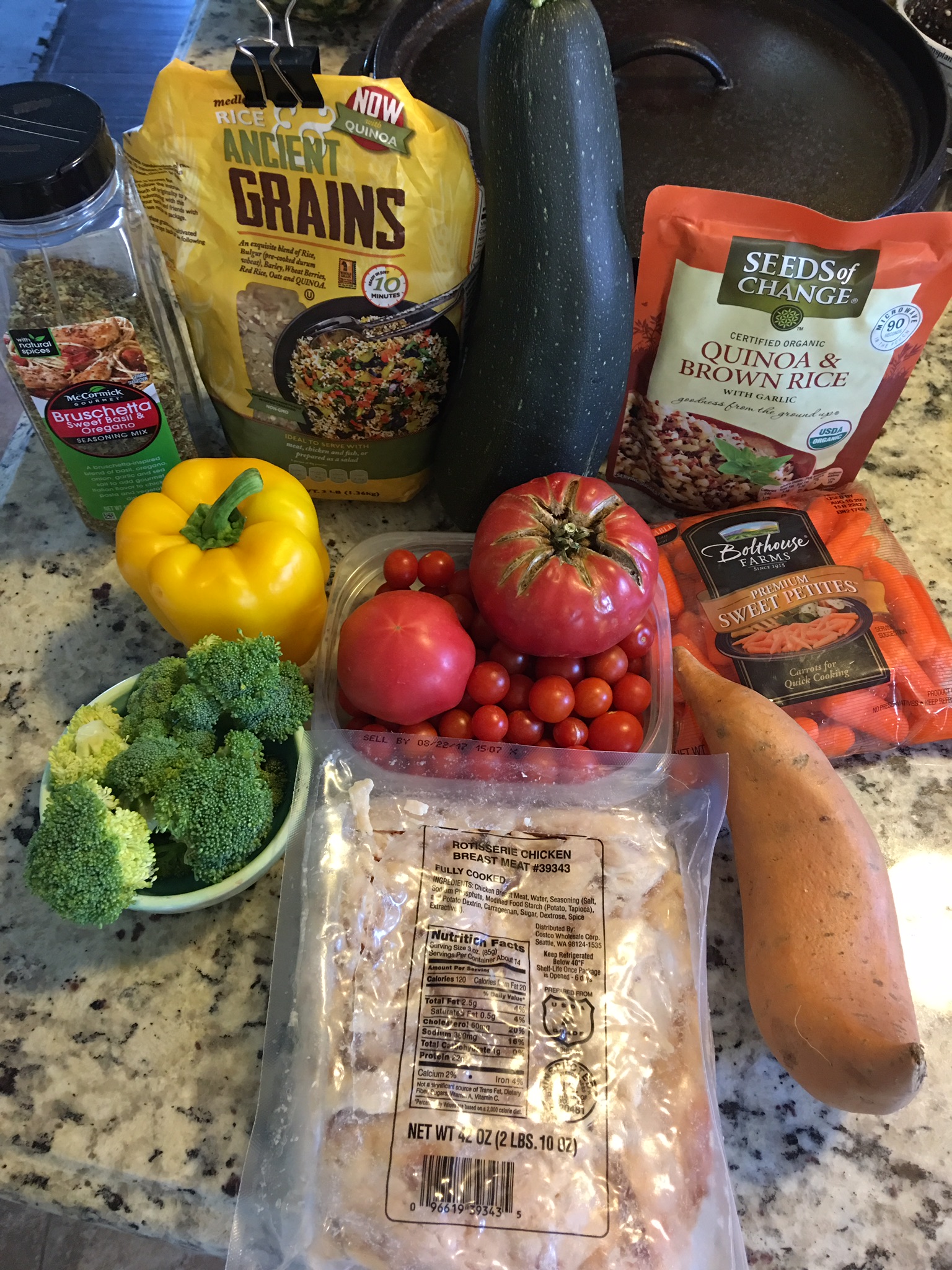 Packaged or Pre-prepared ingredients can make great meals much easier to complete. <br />Vacuume packed rotisserie chicken can also make meal prep much safer when on multi day excursions.
