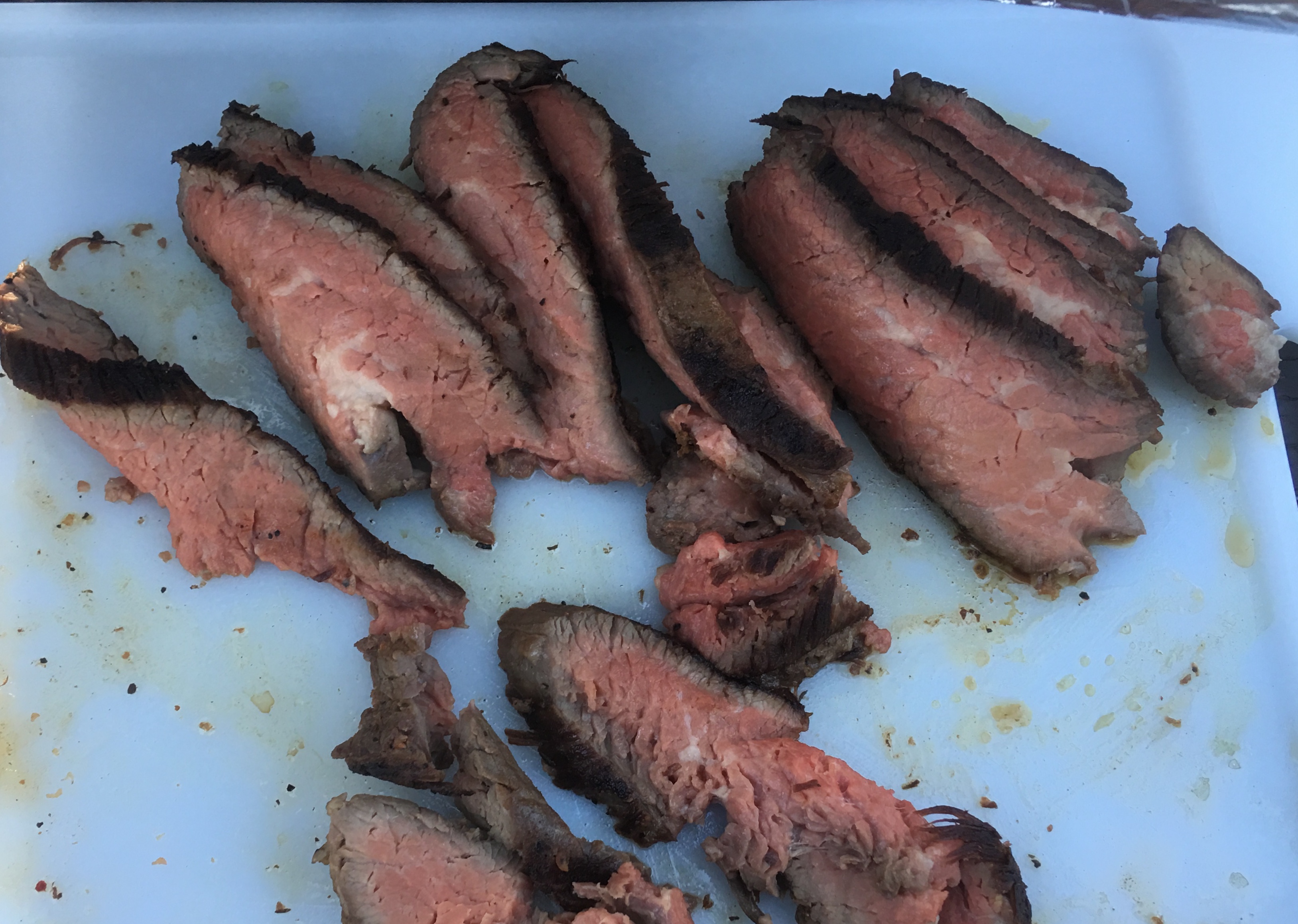This is what’s left of the Tri-tip that Jack prepared at home and finished at Our Saturday pot luck during Field Day. Even very large an uneven cuts of meat like this can be cooked evenly.