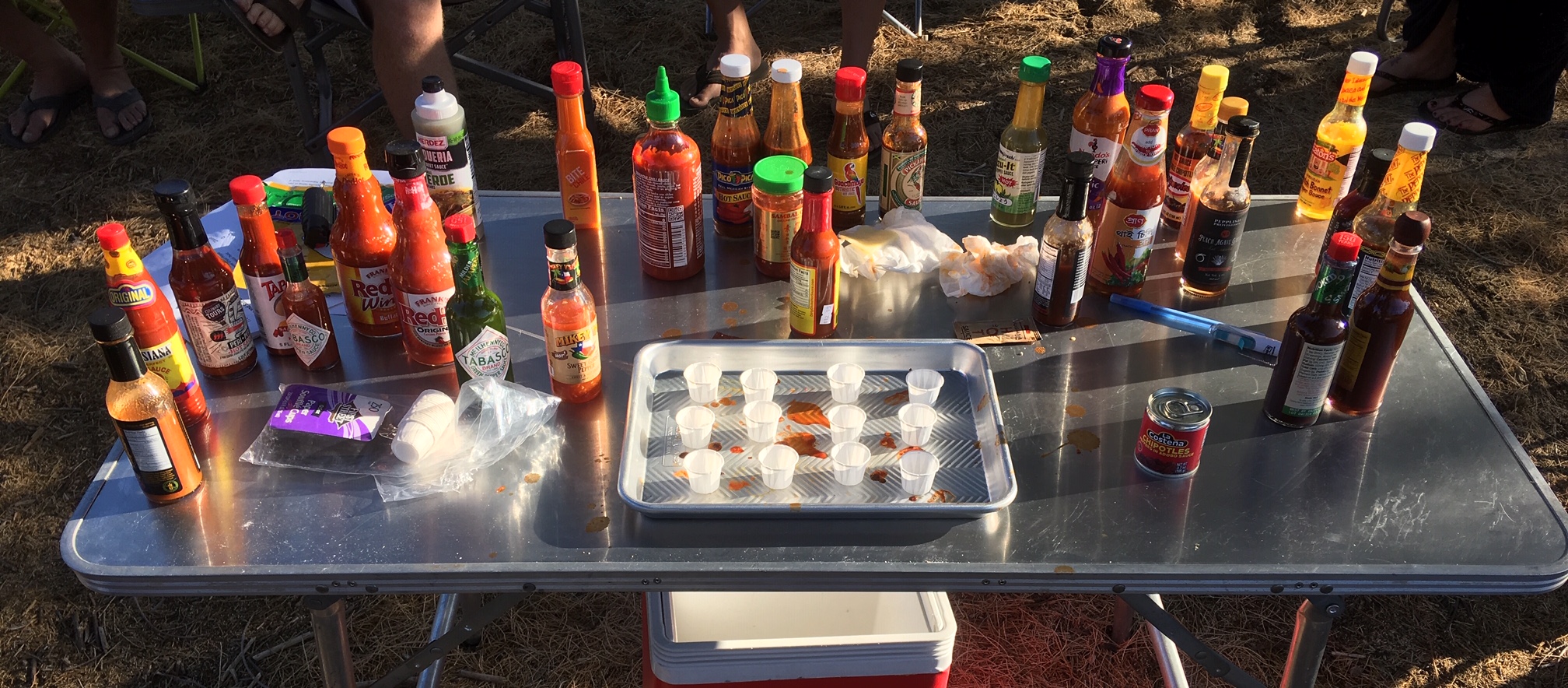 The aftermath of a hot sauce tasting using a wine tasting format