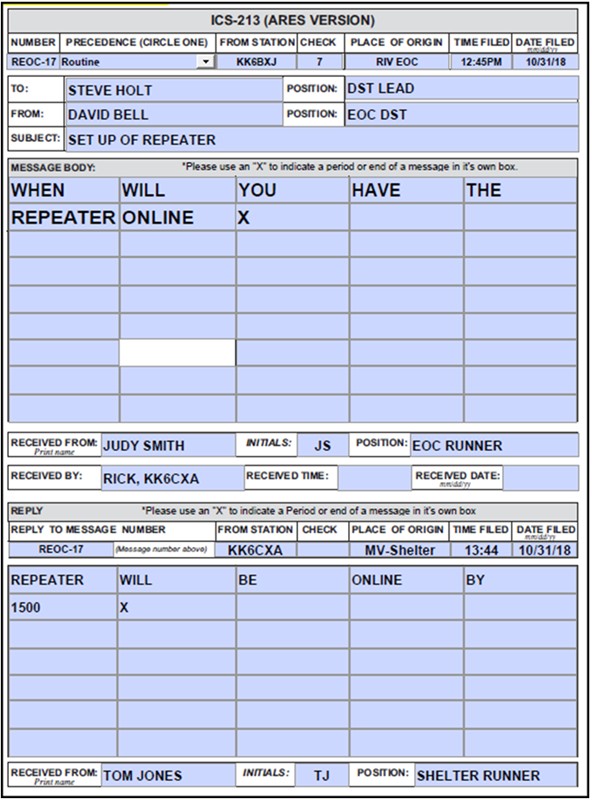 4.  ICS-213 Message Form