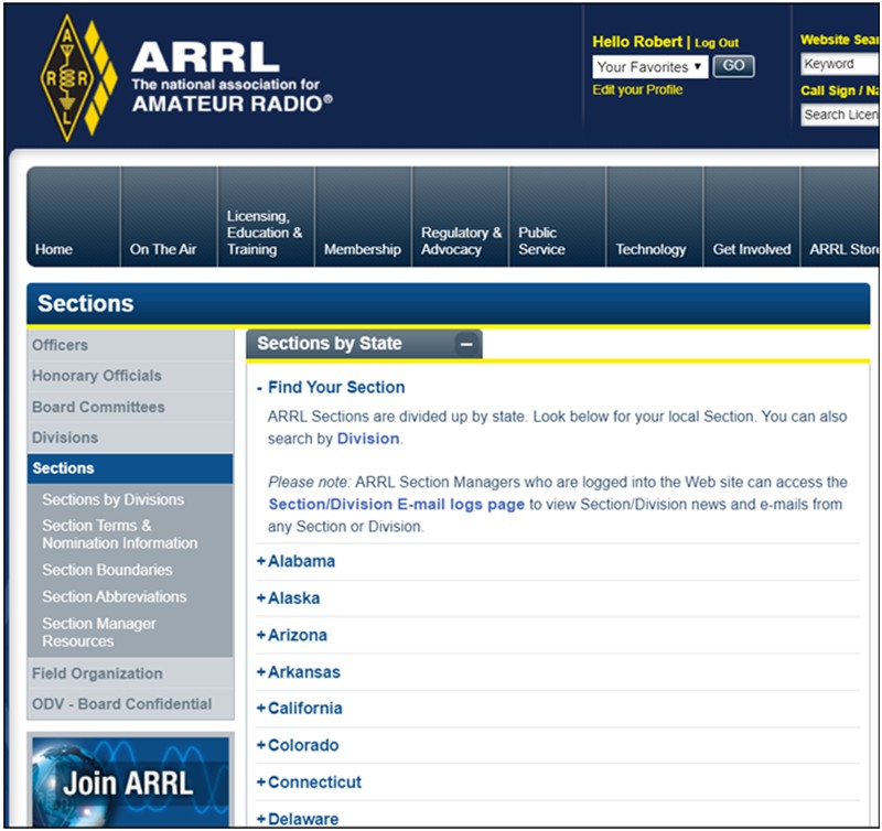 10.  Find your ARES Section to Join - http://www.arrl.org/sections