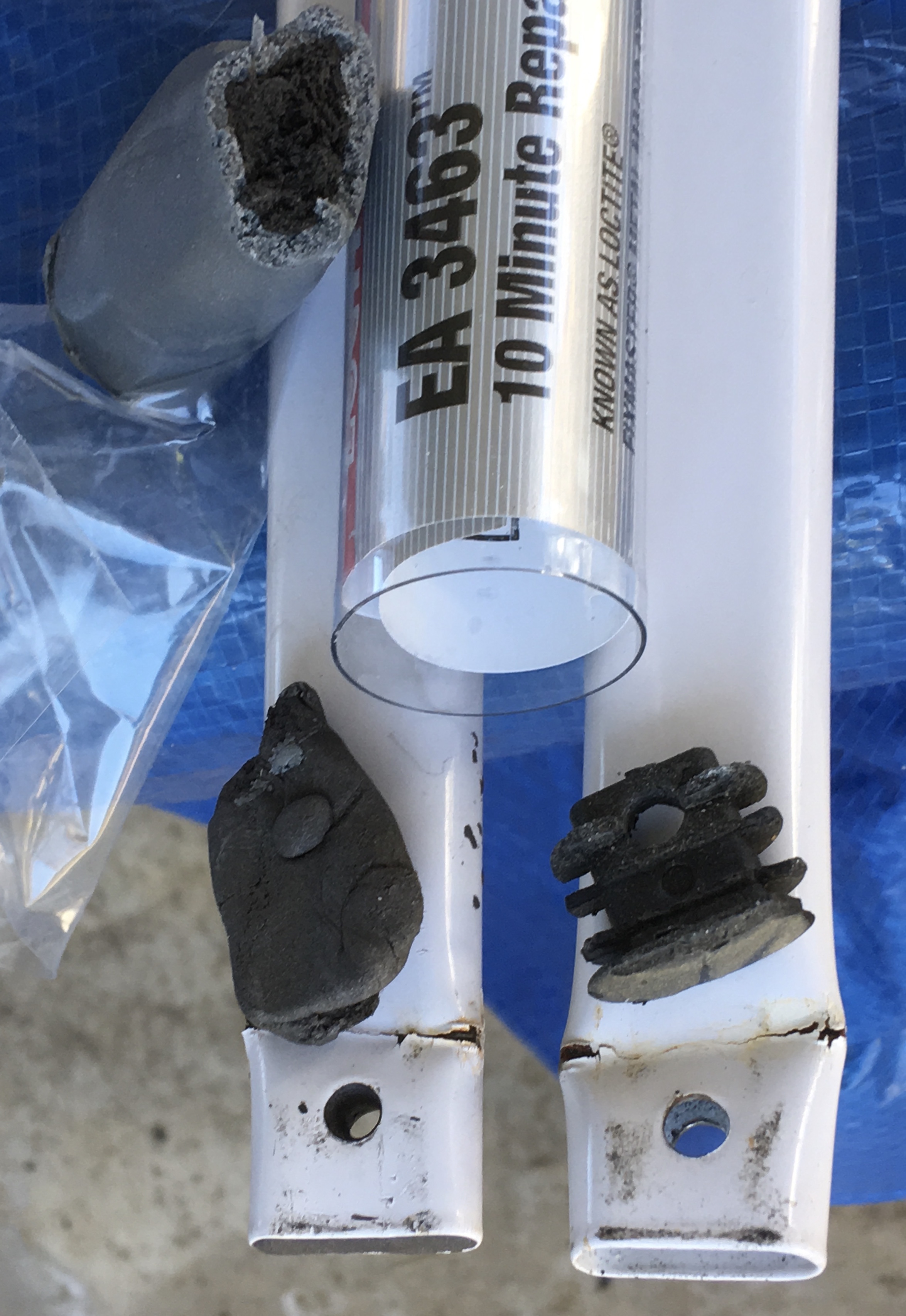 Materials needed. Two part epoxy putty, latex gloves, drywall screws, pliers.