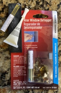 Rear window defogger adhesive is similar to the one time use rear view mirror adhesive next to it but is thermally and electrically conductive.  Enefitial for use in some Ham Radio applications.