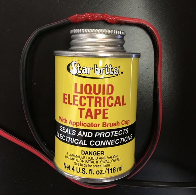 Liquid electrical tape is a solvent based rubber adhesive that is great in tight areas or on difficult to seal components.
