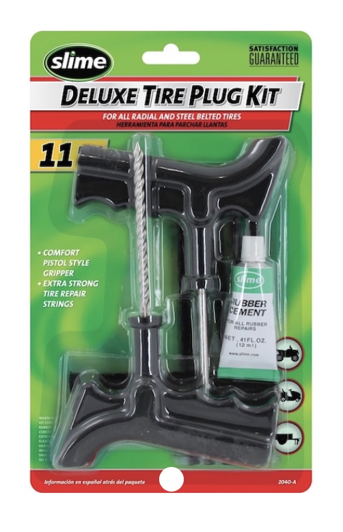 I prefer tire repair kits that include an adhesive as it helps to lubricate and fill small irregularities when applying the plug. The adhesive is solvent based and offers almost immediate use. Great to have with you on the trail.