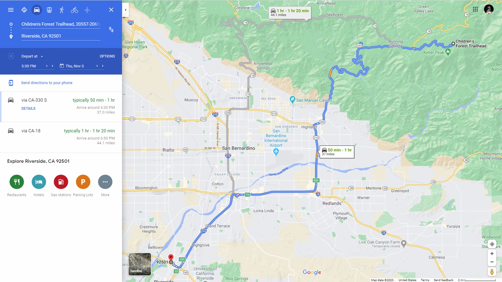 1-hour travel time back to Riverside.