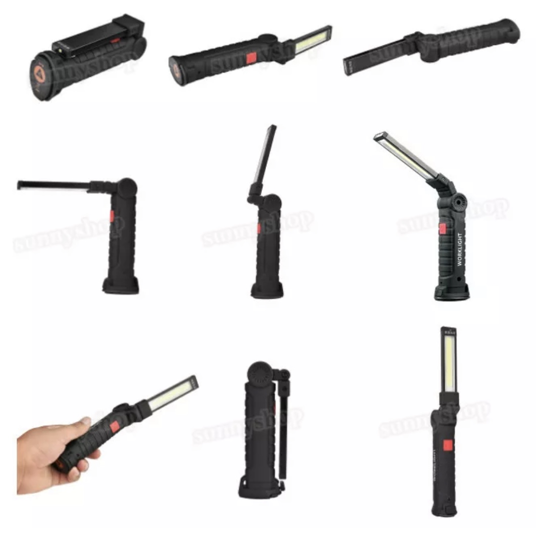 Main body houses the battery and features a fully articulating 3” head with two separate COB light sources.