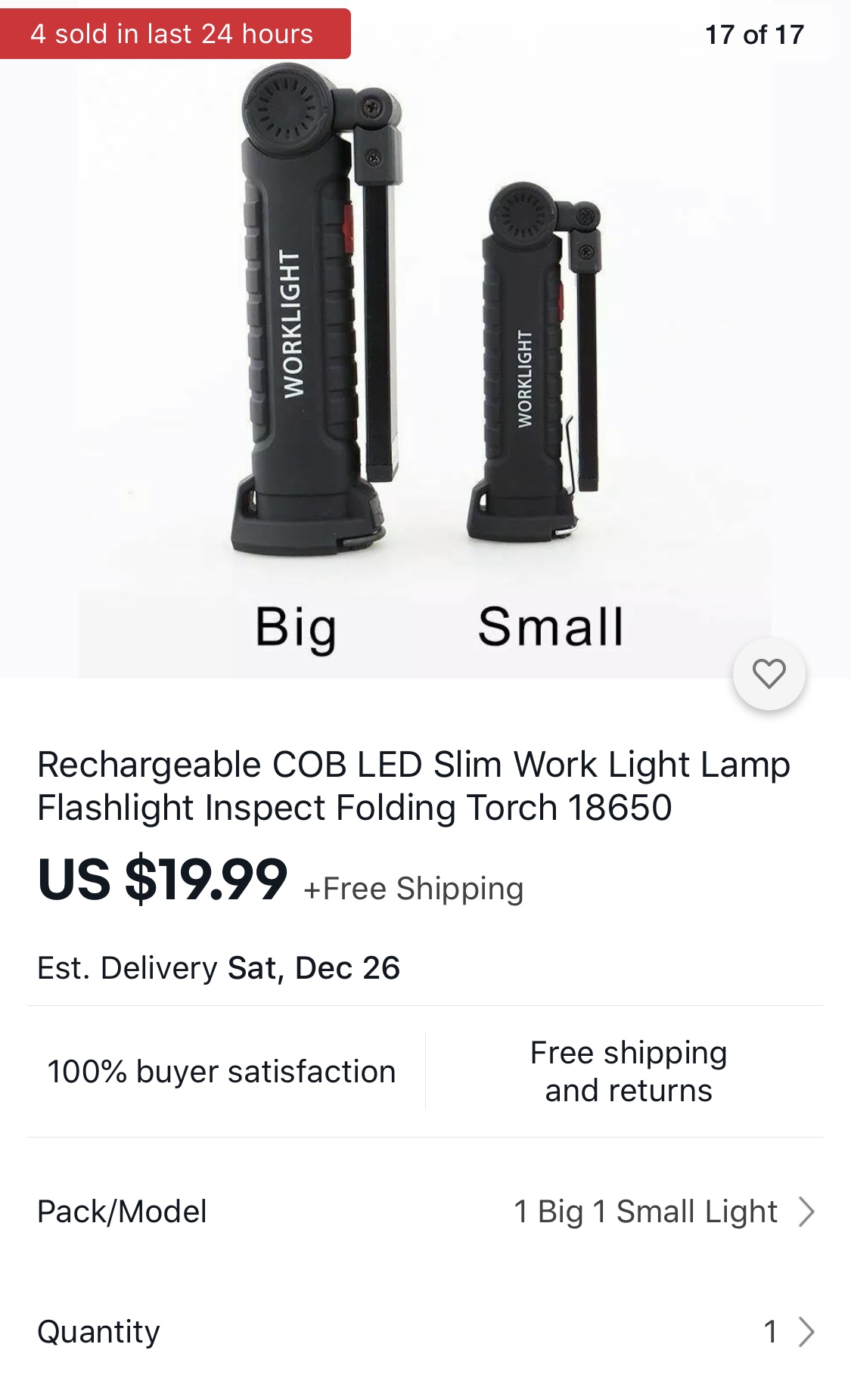 Flashlight comes in two sizes. Larger size lacks a belt clip, has a red light but is only flashing and SOS modes.