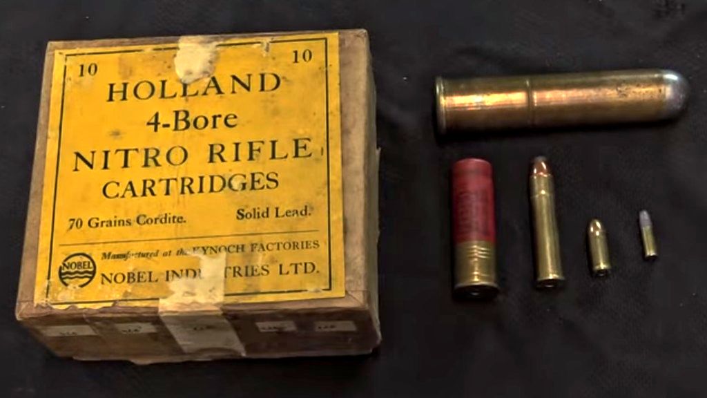 An exceptionally rare, full box of 10 Holland 4-bore nitro rifle cartridges by Kynoch came up on the block with what seemed like a high $3,000-5,000 estimate left with an astounding sale price of $20,700; over $2,000 a round.