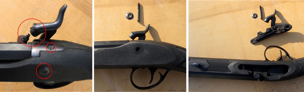 Side-lock on this model was a one-screw operation.  Starting with halfcock the side screw releases the sidelock and the top screw at the tang releases the barrel and the trigger assembly.