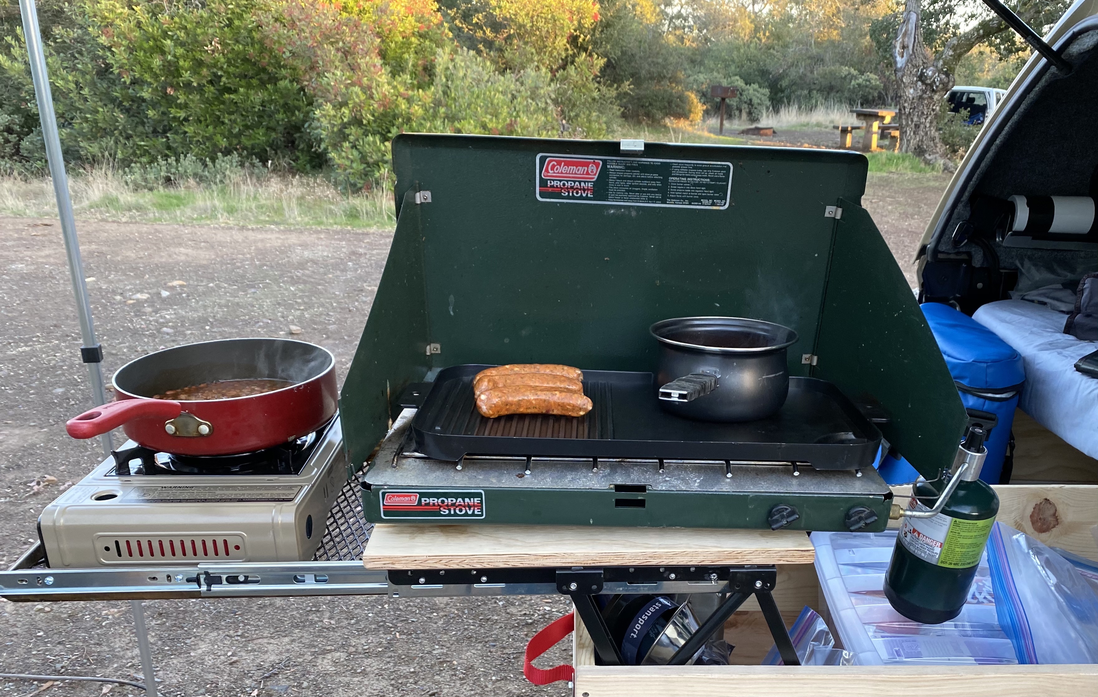 Used here to extend the cooking capabilities of a dual burner Coleman stove