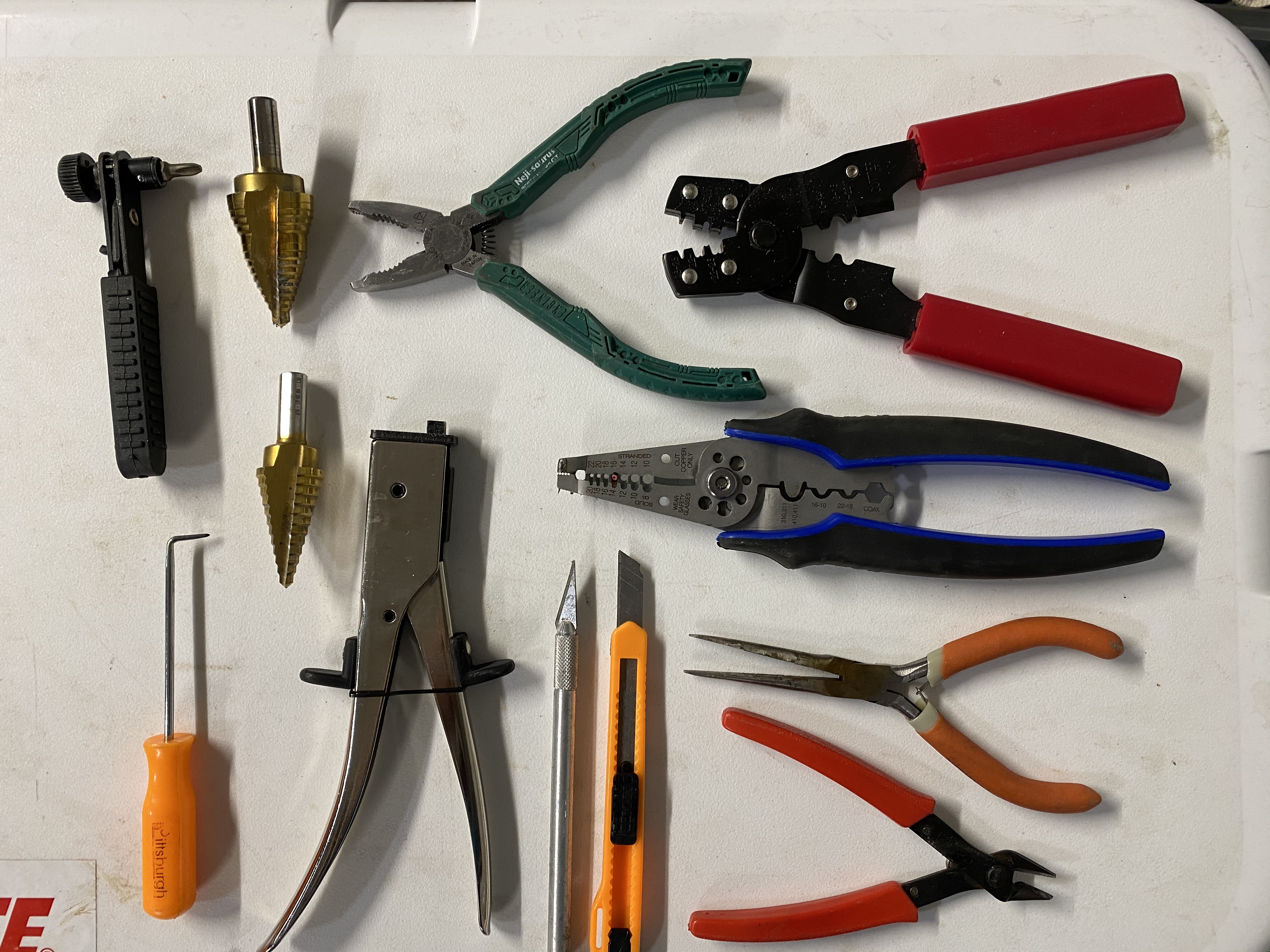 Tools I use to work with metal and plastic boxes.