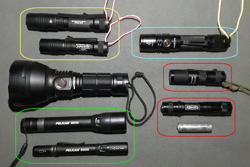 Several examples of lights with different functionality with a &quot;grab rating&quot; per light.  I know the question will come up; Astrolux FT03 SST40-W 2400lm 875m; IDK the run time but I keep it charged (w/spare battery) for domestic security &amp; potential SAR if called to help somewhere/sometime with the others as backup and my faithful multi-battery charger with cigarette plug.