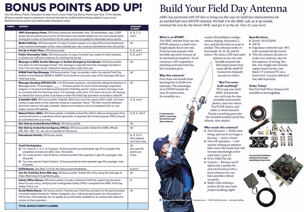 More from the FD 2021 Guide.  FD is not over until the scores have been tallied.  For most of us we will never get a chance to see everything that goes into this process but this score sheet helps to put it all together and get it ready to submit to ARRL to finalize the FD activities and submit for review how your organization stood up to other groups running similar setups.