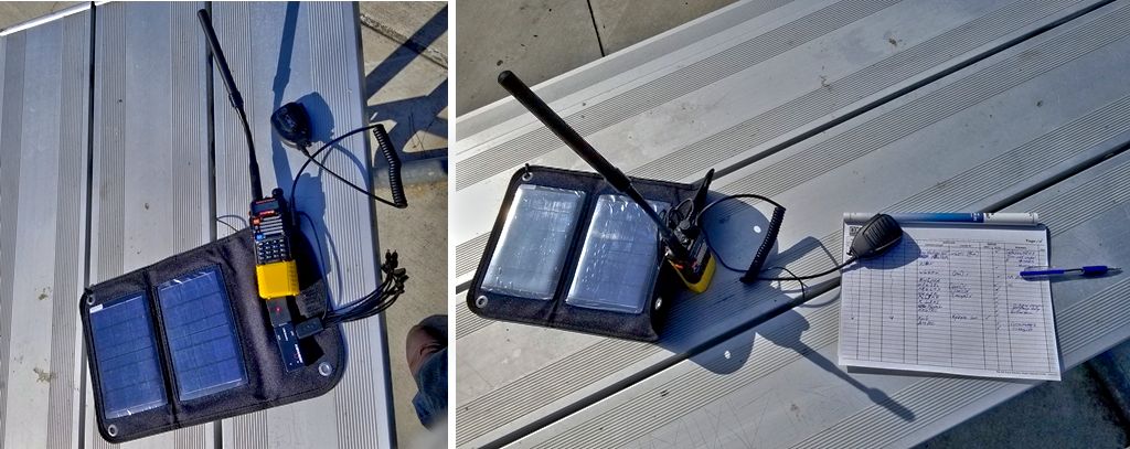 Here, KG6GIA, Dave ran his HT with solar charge system and multi-band antenna.  A minimalist setup but very effective especially when it is all you have.