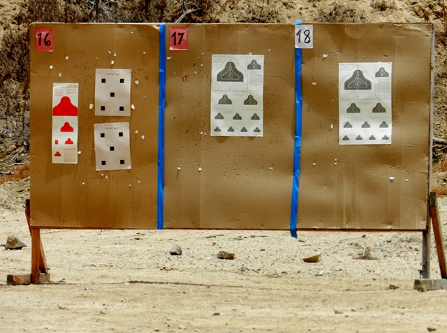 Target line for the .22 LR was 25 yards but the targets are &quot;reduced&quot; size to represent targets at distance.