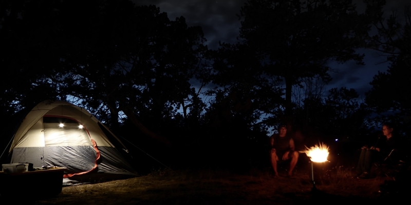 The Solo &quot;Ranger&quot; at work with USB lights on the tent and a meal in our bellies.