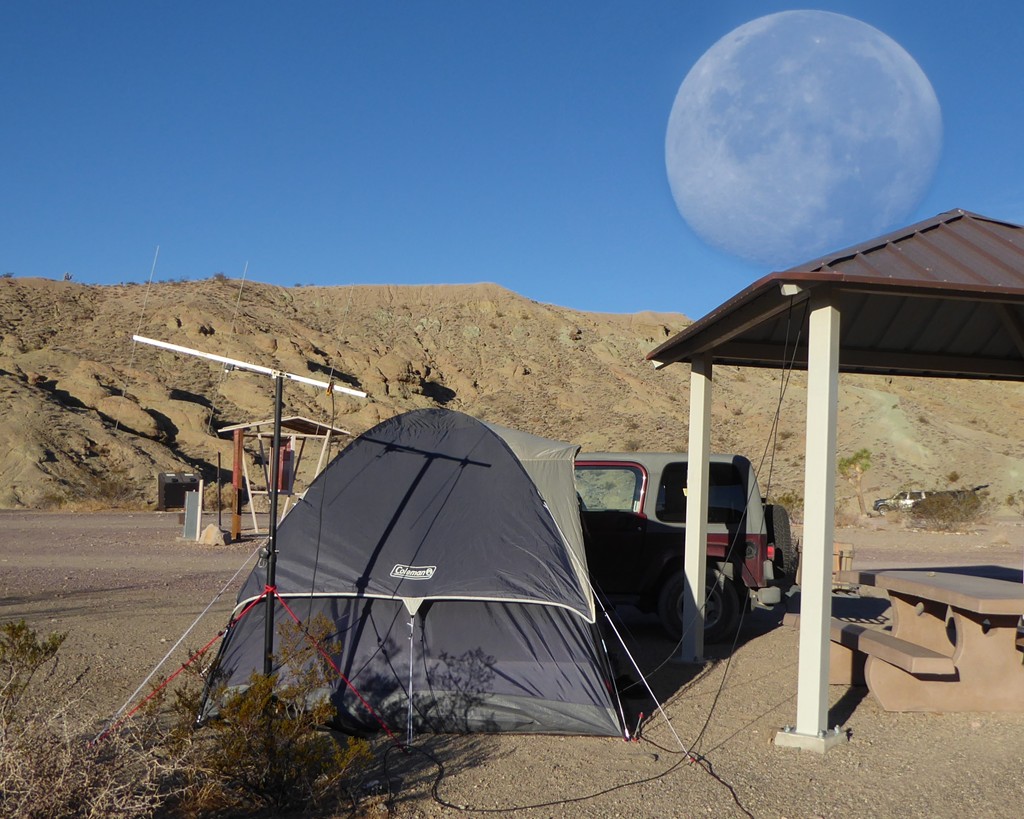 Of course this is a &quot;doctored&quot; photo but it does provide a view of the remote camping setup where I thought a 2m Yagi would bridge over the ~60 mile distance to Keller Peak.  The wind was a force to be reckoned with.