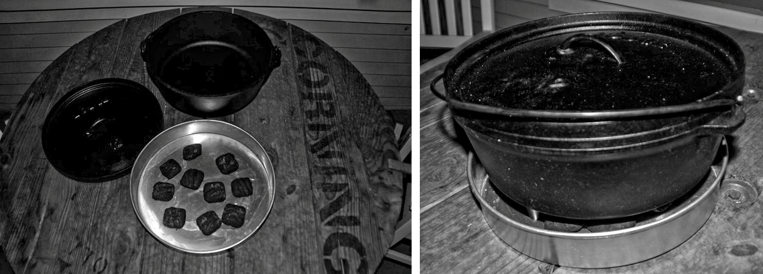 05  Traditional and great idea I got from Tom to use a pie tin to protect the coals and be safer when winds are blowing.