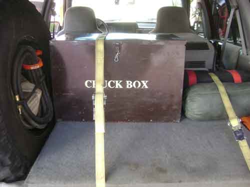Strapped Down - any gear in front of it will be off loaded in camp (cooler, Dutch oven, Food box)