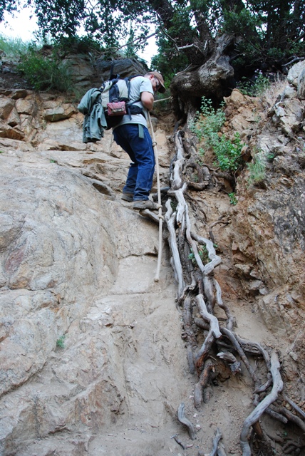 The final part of the descent required the use of a rope that's permanently tied to a root cluster.