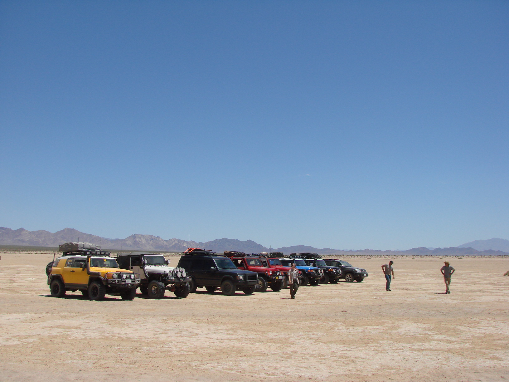 The whole gang posing on the dry lake