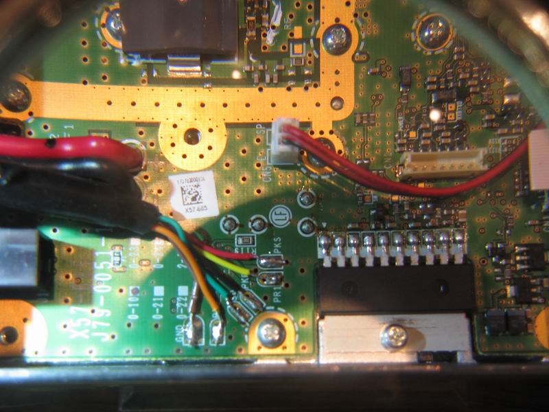 View of existing, labeled solder pads for data port