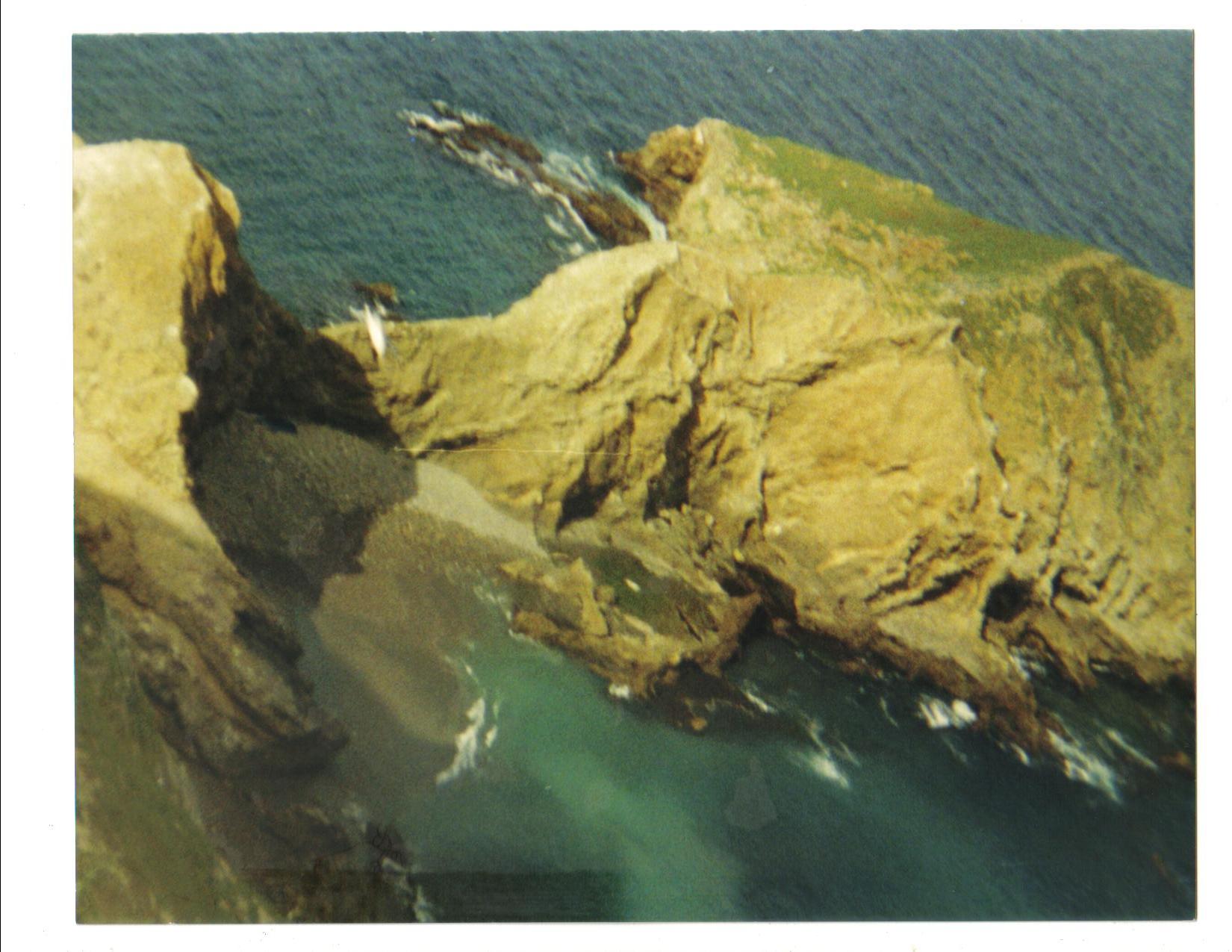 Summit view, Middle Island, Islas Los Coronados, Baja California, Mexico. Look closely and you can see my derigged Laser at the head of the cove, turned topside-down for stealth purposes.
