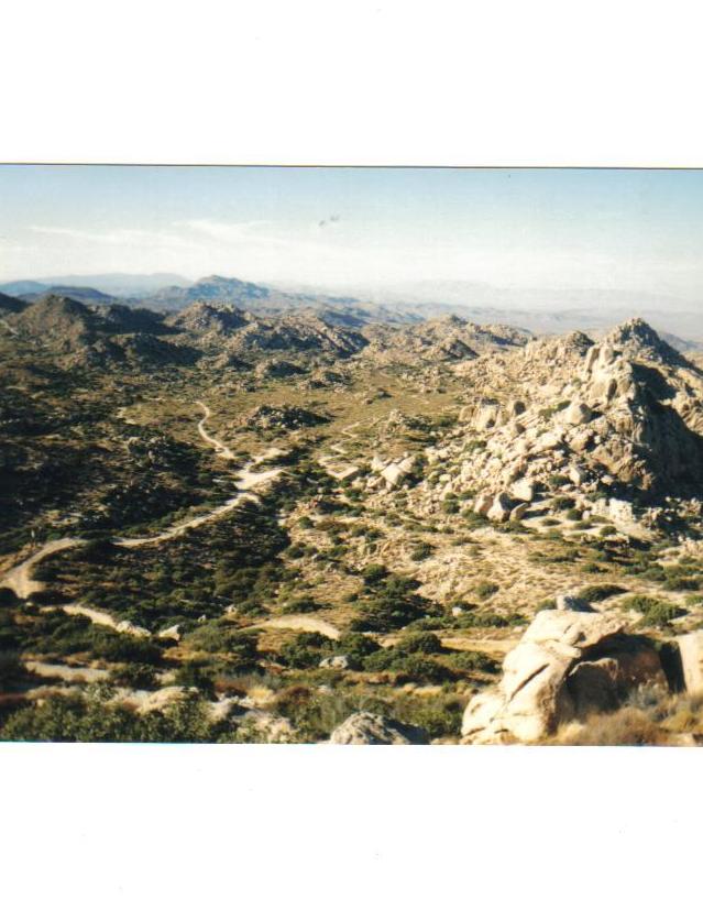 Entrance road to Valley of the Moon, as seen from the shoulder of Tahe Peak, near the old Elliot Amethyst Mine.