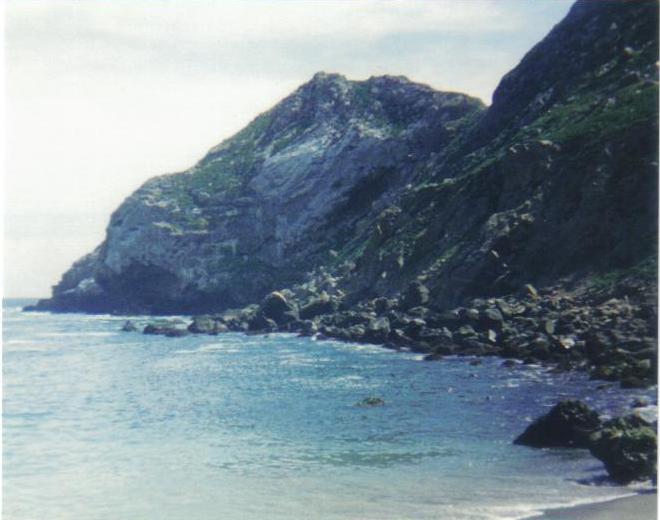 View looking S from the cove in the lee of Middle Island, Islas Los Coronados, Baja California, Mexico.