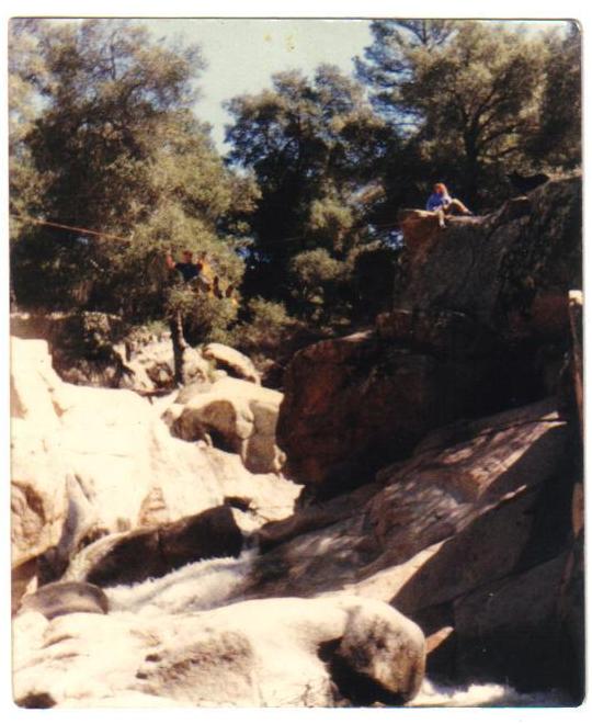 Jerry L. on a Tyrolean Traverse I rigged over Green Valley Falls, Cuyamaca Rancho State Park, San Diego County, CA.