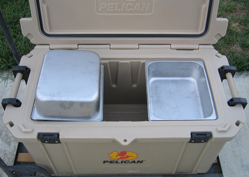 Pelican 65qt Elite cooler, &quot;Bear Proof,&quot; with the two stainless trays we bought from Sam's.