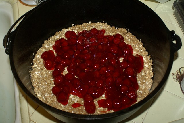01:  Following the recipe for Cherry Oatmeal Crunch gleaned from a recipe I got on-line.  Any family recipe will work as long as you stick to the &quot;formula&quot; for a successful DO cookout.  They are simple but can and will be critical.