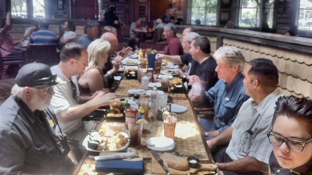 Gathered around the table for the kind of talk outdoors people like to talk about.