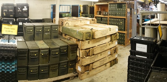 Ammo cans and boxes...of course.