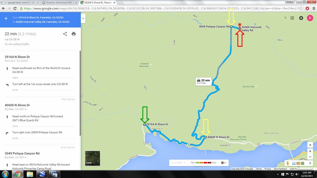 Vehicle movement for Fawnskin to Holcomb Valley Road.