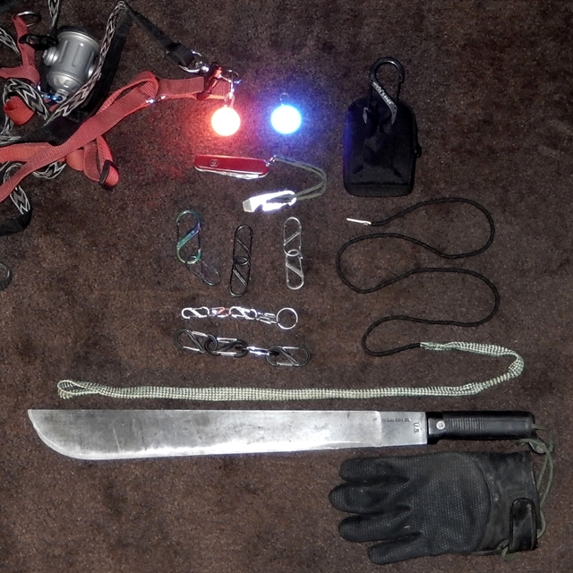 Nite Ize Do Hickey, Lights, S-Rings, Boresnake and Machete.