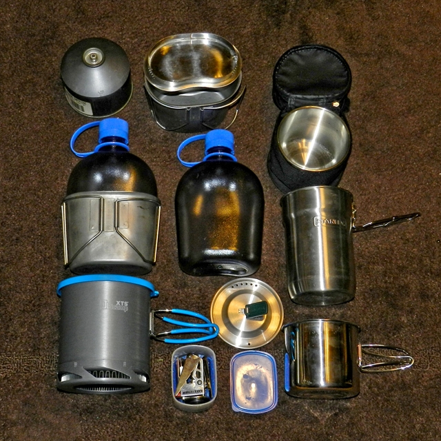 Collecting the implements of cooking stuff you walk with.