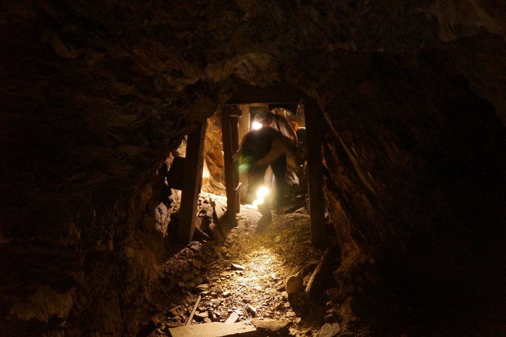 ...Narrow and low beamed mine shaft.