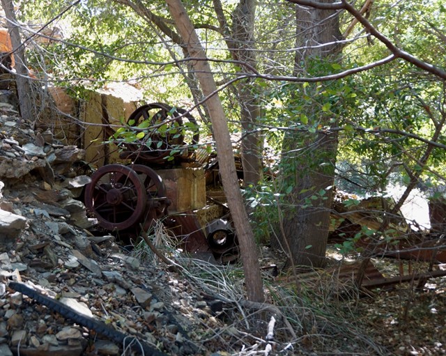Remnants tucked under the shade of the trees.