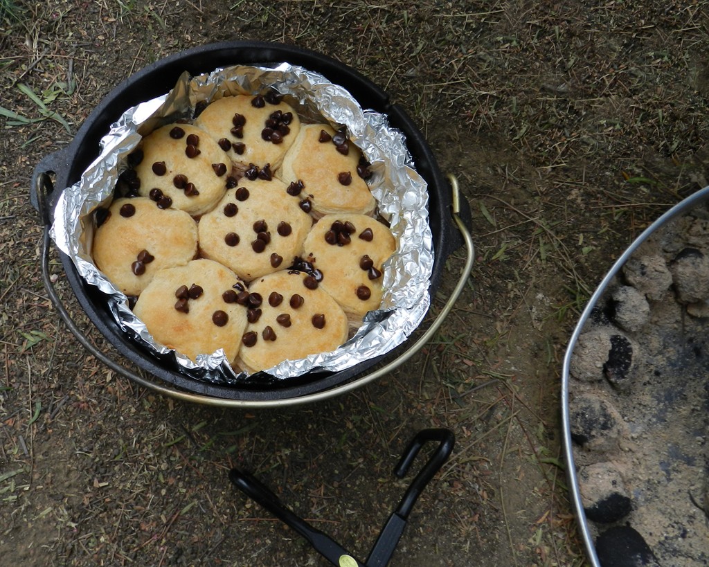 Grand biscuits with icing and chocolate chips.