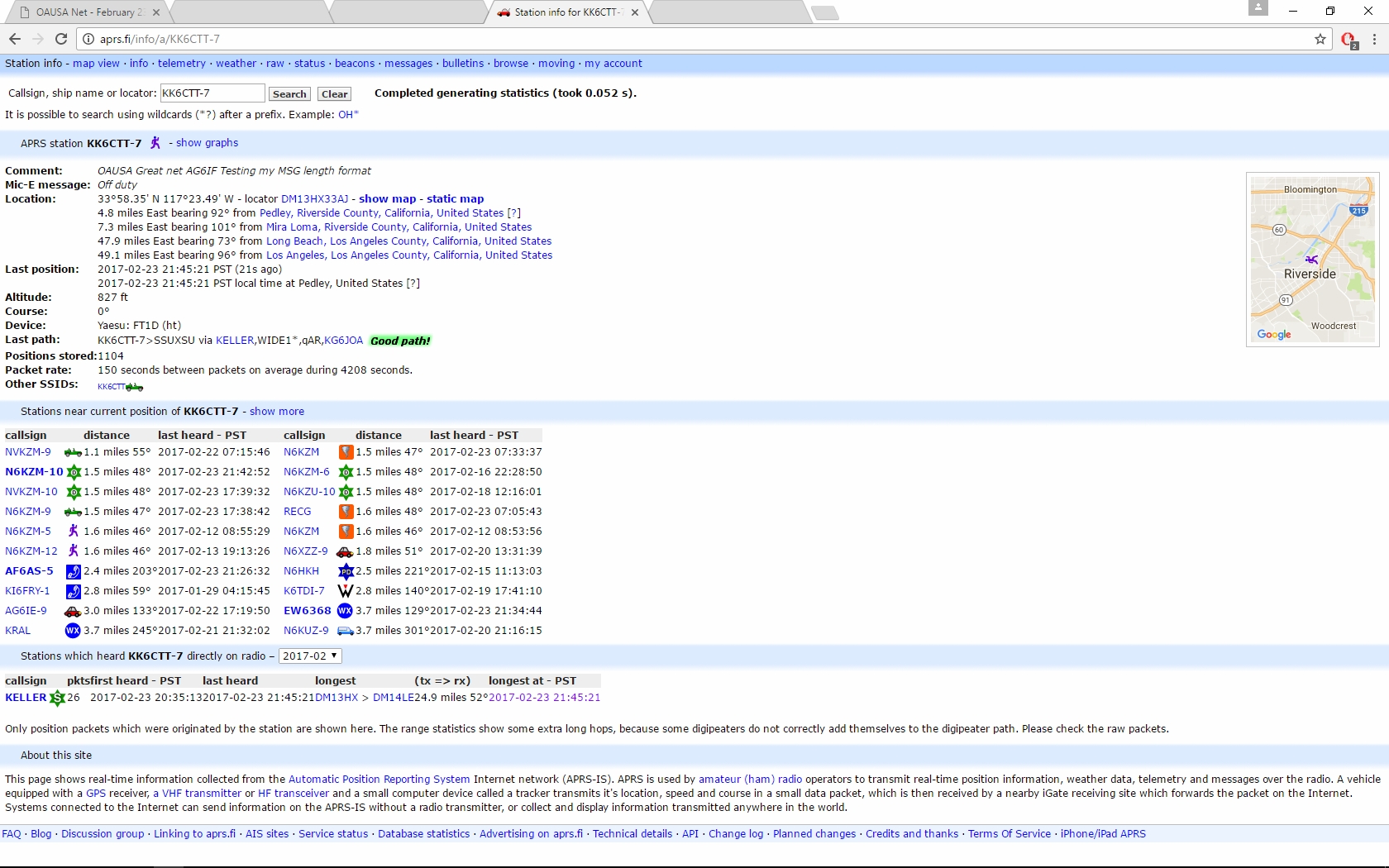This is the &quot;info&quot; screen that shows the background for the information being sent over the APRS system.