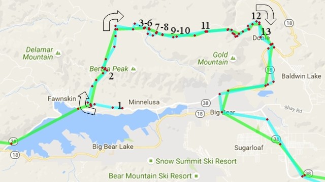 01.  (Actual APRS track) First things first...stop in at the Big Bear Visitor Center (location 1) and work your way through it to get acquainted with the area in a controlled environment.  Oh, get a map for the self-guided tour if you have not downloaded something already.
