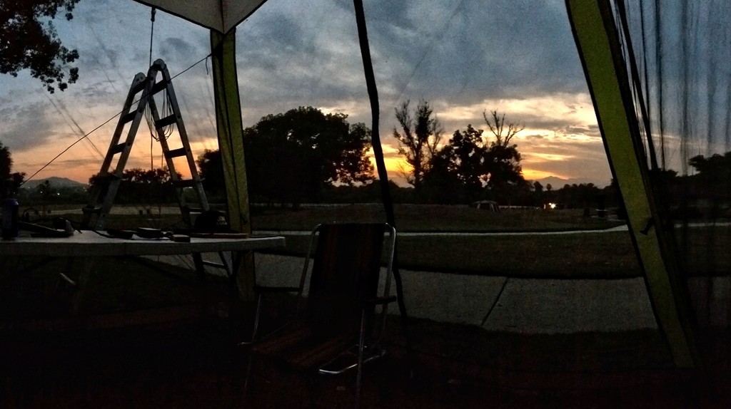 Wake up call from the security grunt's screened-in-tent.