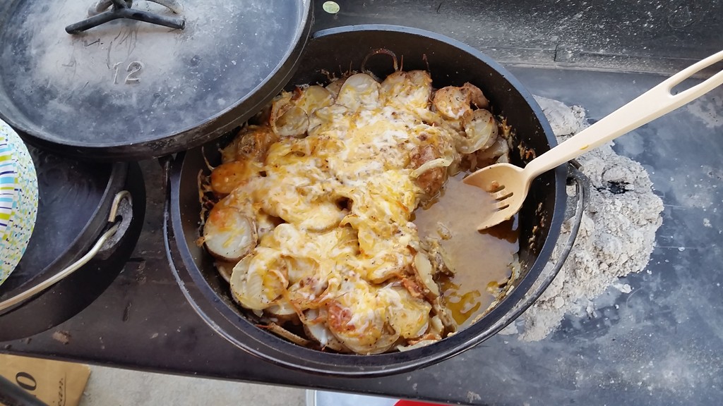 Dutch oven baked potato casserole and not shown monkey bread (ahhhh, good stuff).